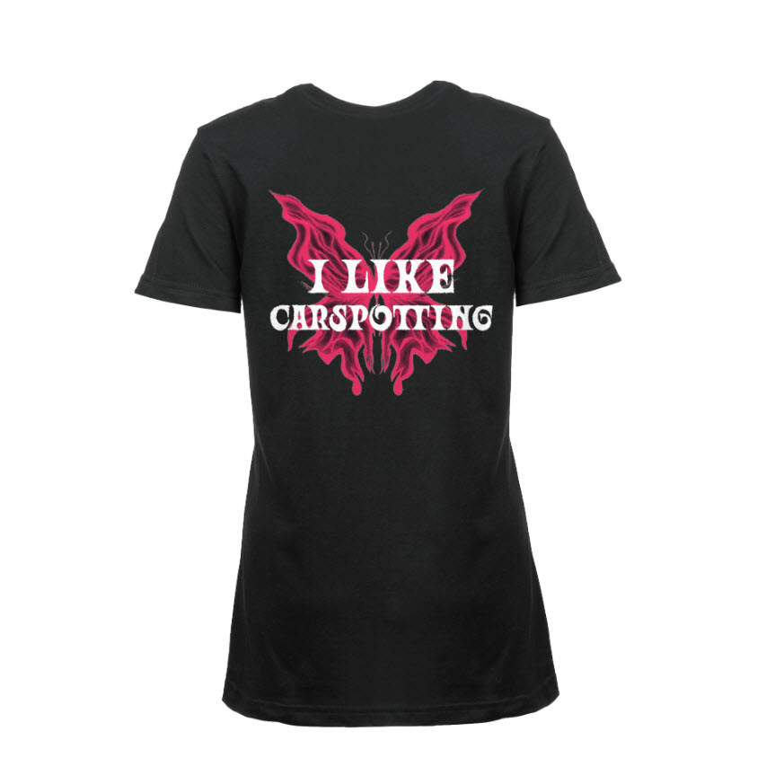 Damska koszulka czarna - I LIKE CARSPOTTING (różowy nadruk z tyłu)