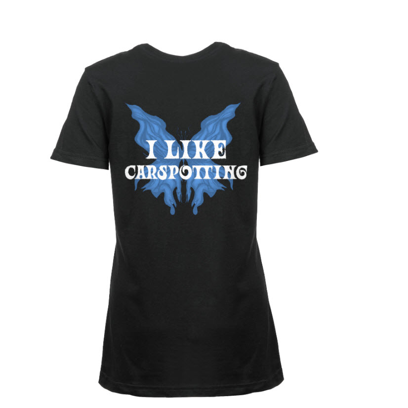 Damska koszulka czarna - I LIKE CARSPOTTING (błękitny nadruk z tyłu)