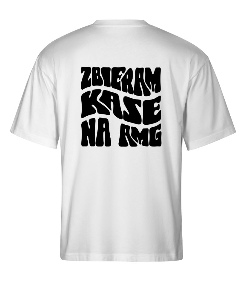 OVERSIZE koszulka biała - Zbieram kasę na AMG (nadruk z tyłu)