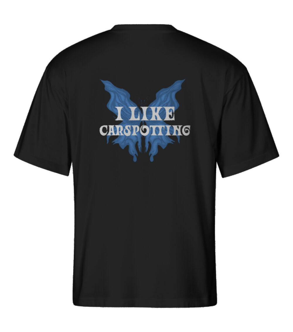 OVERSIZE koszulka czarna - I LIKE CARSPOTTING (błękitny nadruk z tyłu)