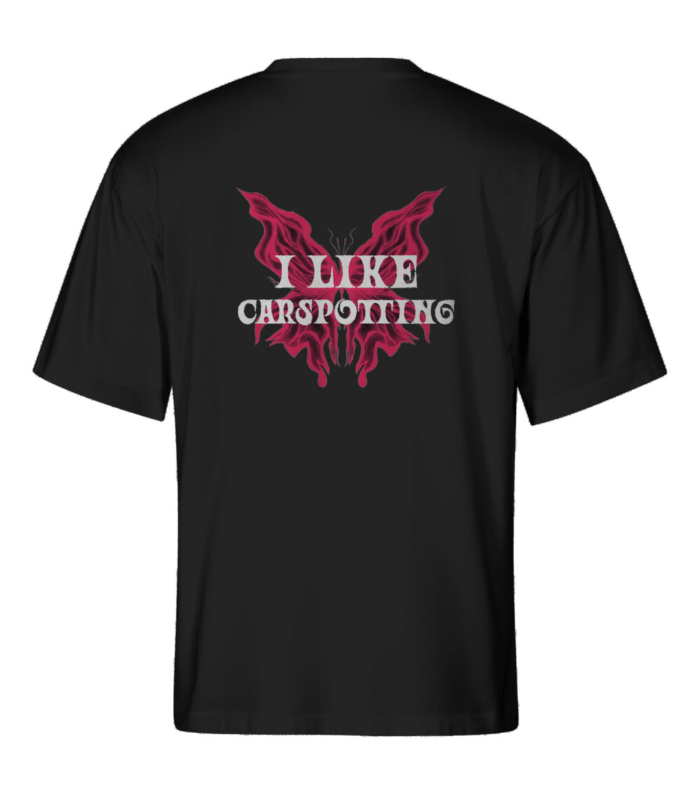 OVERSIZE koszulka czarna - I LIKE CARSPOTING (różowy nadruk z tyłu)