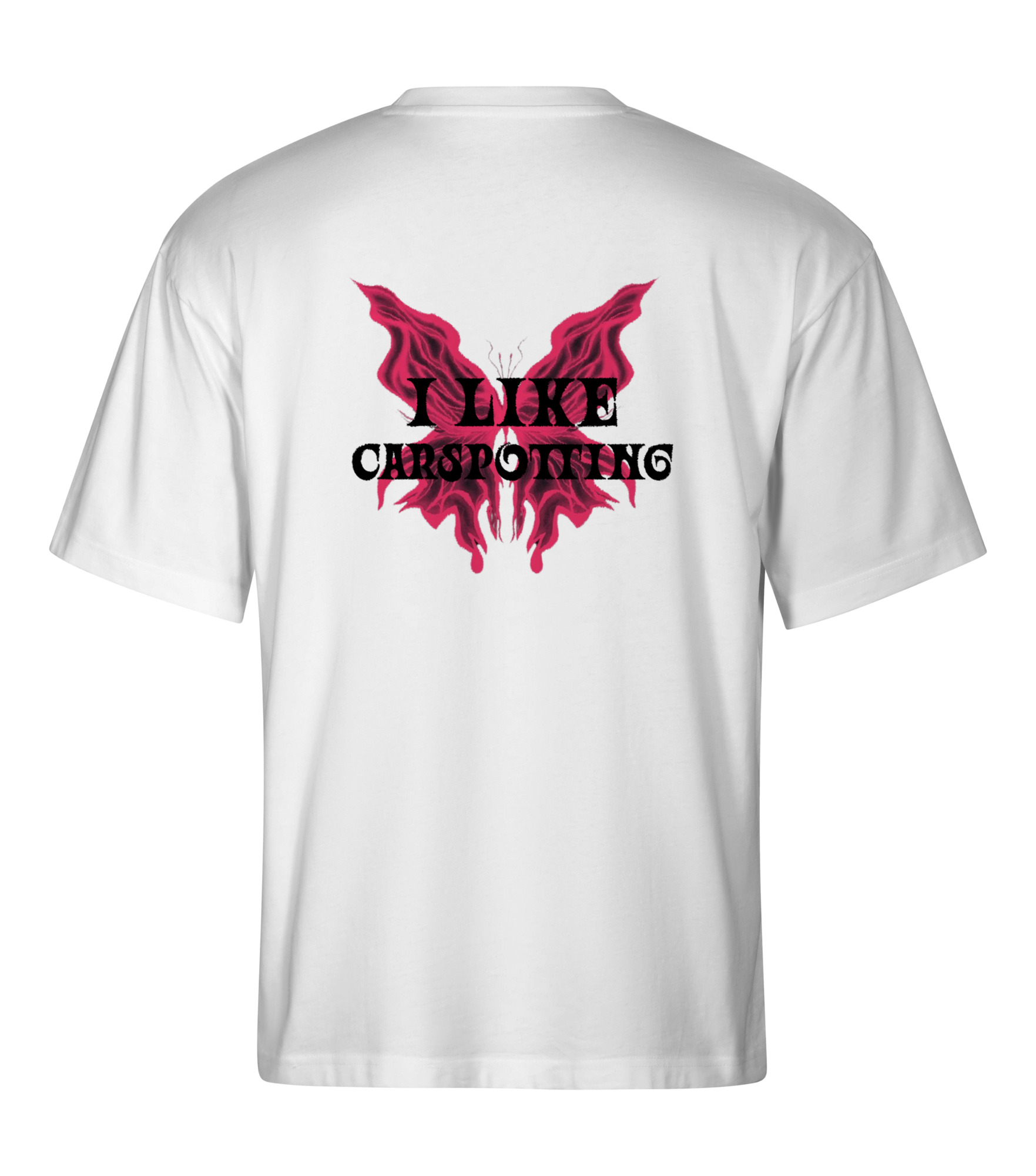 OVERSIZE koszulka biała - I LIKE CARSPOTTING (różowy nadruk z tyłu)